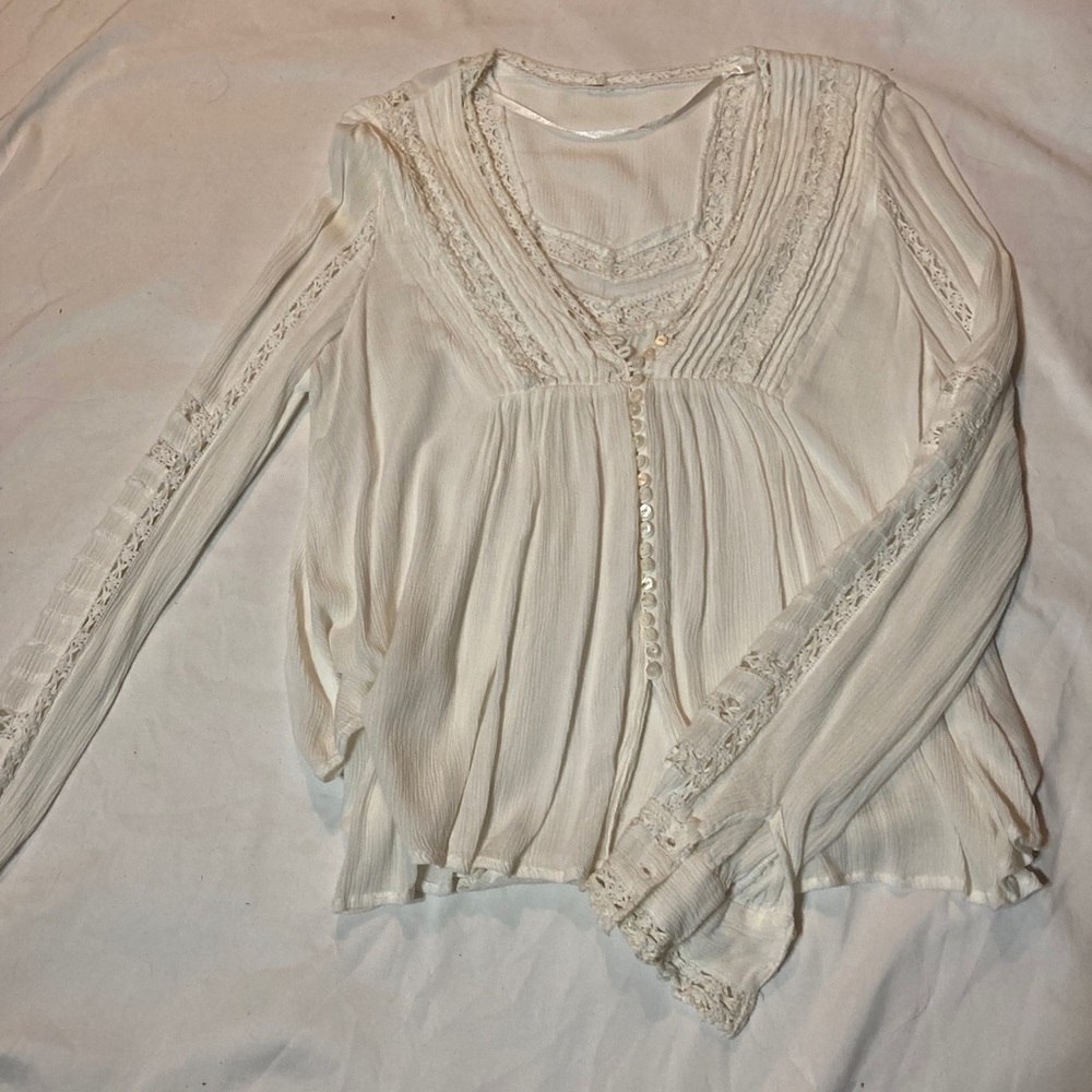 White Boho Free People Blouse Tunic